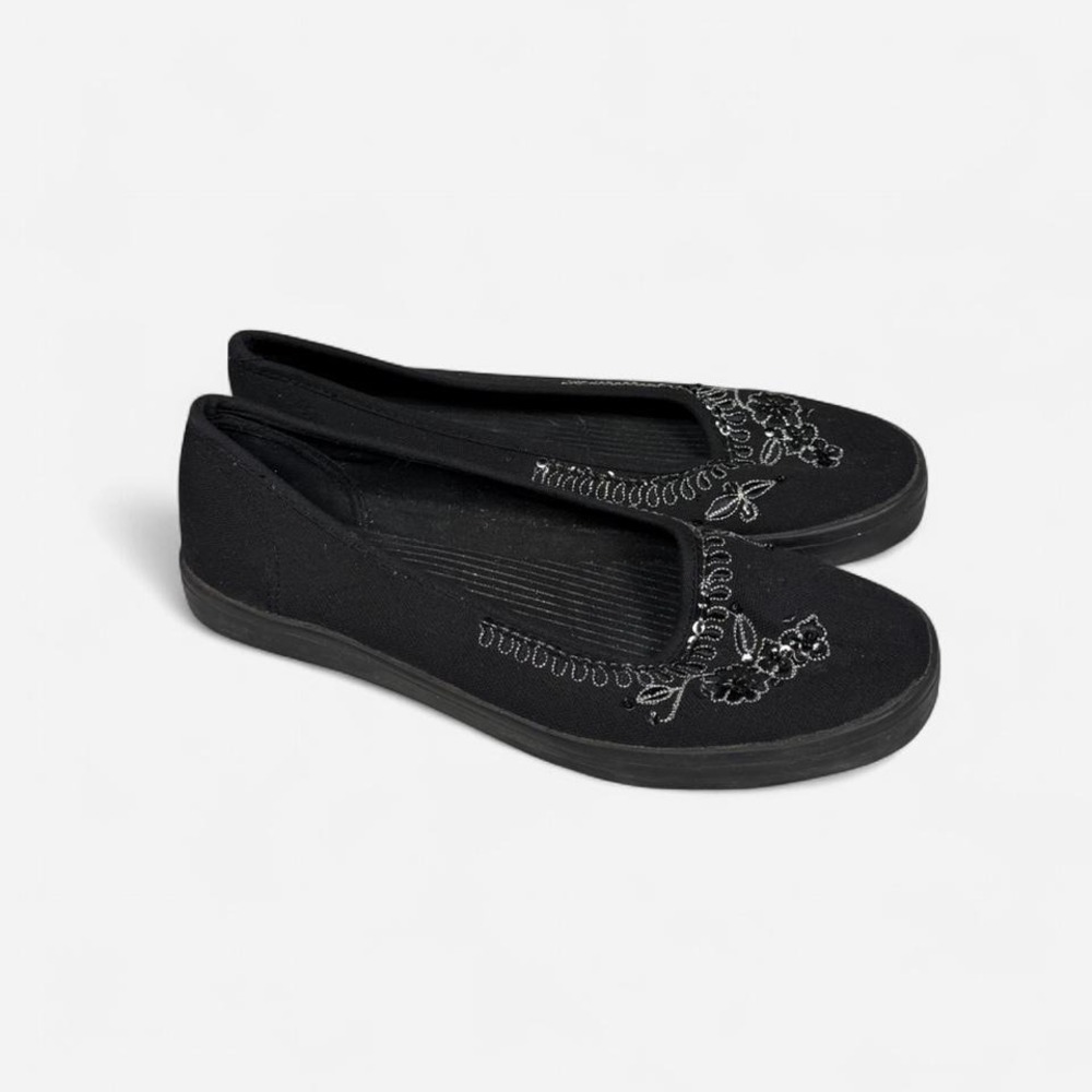 Vintage y2k No Boundaries black mary jane flats fairy whimsygoth silver embroide